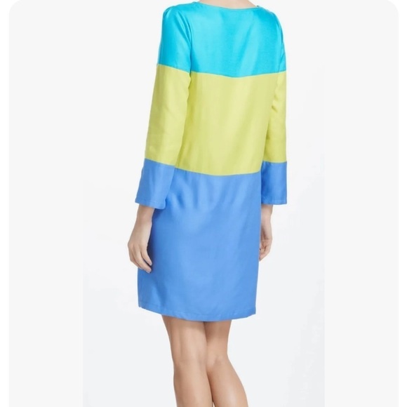 ANTHROPOLOGIE Maeve Dress Brightblock Shift Dress Blue Yellow Colorblock Sz 6 - Picture 2 of 11